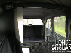 Busty blonde fucks in British cab in public