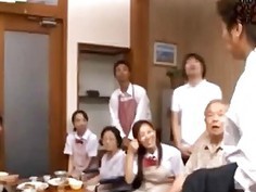 Perv makes shy schoolgirl squeal loudly in front of her parents