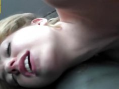 Blonde slut receives long black cock in tow truck