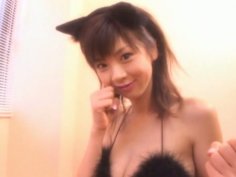 Japanese chick Aki Hoshino pretends to be a cute kitty